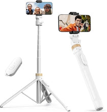 Load image into Gallery viewer, Sensyne 72" Phone Tripod, Extendable Tripod for iPhone &amp; Selfie Stick with Detachable Phone Holder &amp; Wireless Remote, iPhone Tripod Compatible with All Cell Phones, Camera(White)
