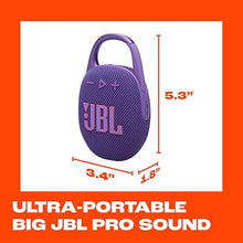 Load image into Gallery viewer, JBL Clip 5 - Ultra-Portable, Waterproof &amp; Dustproof Bluetooth Speaker, Big Pro Sound with Punchy bass, Integrated Carabiner, Up to 12 Hours of Play, Made in Part with Recycled Materials (Purple)
