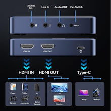 Load image into Gallery viewer, ANYOYO 4K@60Hz HDMI Capture Card, USB3.0 Game Capture Video, 4K@60FPS HD Recording, High-Speed Data Transfer, Game Capture,Video Capture Applicable for Live Game Streaming, Screen Sharing

