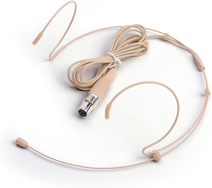 Microphone Headset Discreet Headworn Earset Over Ear Hanging Mic Compatible with Shure Wireless System Bodypack Transmitter, Ideal for Lectures, Live Performance, Theater, Podcasts – Beige