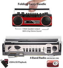 Load image into Gallery viewer, Riptunes Cassette Boombox, Retro Blueooth Boombox, Cassette Player and Recorder, AM/FM/SW-1-SW2 Radio-4-Band Radio, USB, and SD, RED
