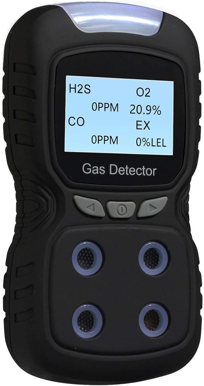 4 in 1 Gas Detector, Rechargeable Portable 4 in 1 Gas Clip 4-Gas Monitor Meter Tester Analyzer Sound Light Shock