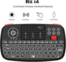 Load image into Gallery viewer, Rii (Upgrade) i4 Mini Bluetooth Keyboard with Touchpad, Blacklit Portable Wireless Keyboard with 2.4G USB Dongle for Smartphones, PC, Tablet, Laptop TV Box iOS Android Windows Mac.Black
