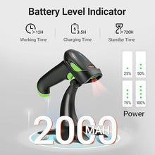 Load image into Gallery viewer, Tera Barcode Scanner Wireless 1D 2D QR with Stand: Battery Level Indicator 3 in 1 Works with Bluetooth 2.4G Wireless USB Wired Handheld Bar Code Reader with Vibration Alert HW0002 Green
