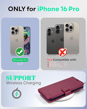 Load image into Gallery viewer, OCASE Compatible with iPhone 16 Pro Wallet Case, PU Leather Flip Folio Case with Card Holders RFID Blocking Kickstand [Shockproof TPU Inner Shell] Phone Cover 6.3 Inch 2024, Burgundy
