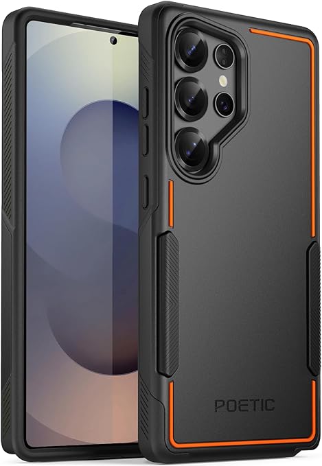 Poetic Neon Case for Samsung Galaxy S25 Ultra 5G, Dual Layer Heavy Duty Rugged Lightweight Slim Shockproof Protective Cover Phone Case, Black/Orange