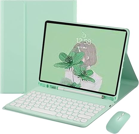 HENGHUI Keyboard Mouse for Galaxy Tab S6 Lite 10.4 inch 2022/2020 Model SM-P610/P613/P615/P619 Keyboard Case Cute Round Key Color Keyboard Wireless Detachable BT Keyboard Cover (MintGreen)