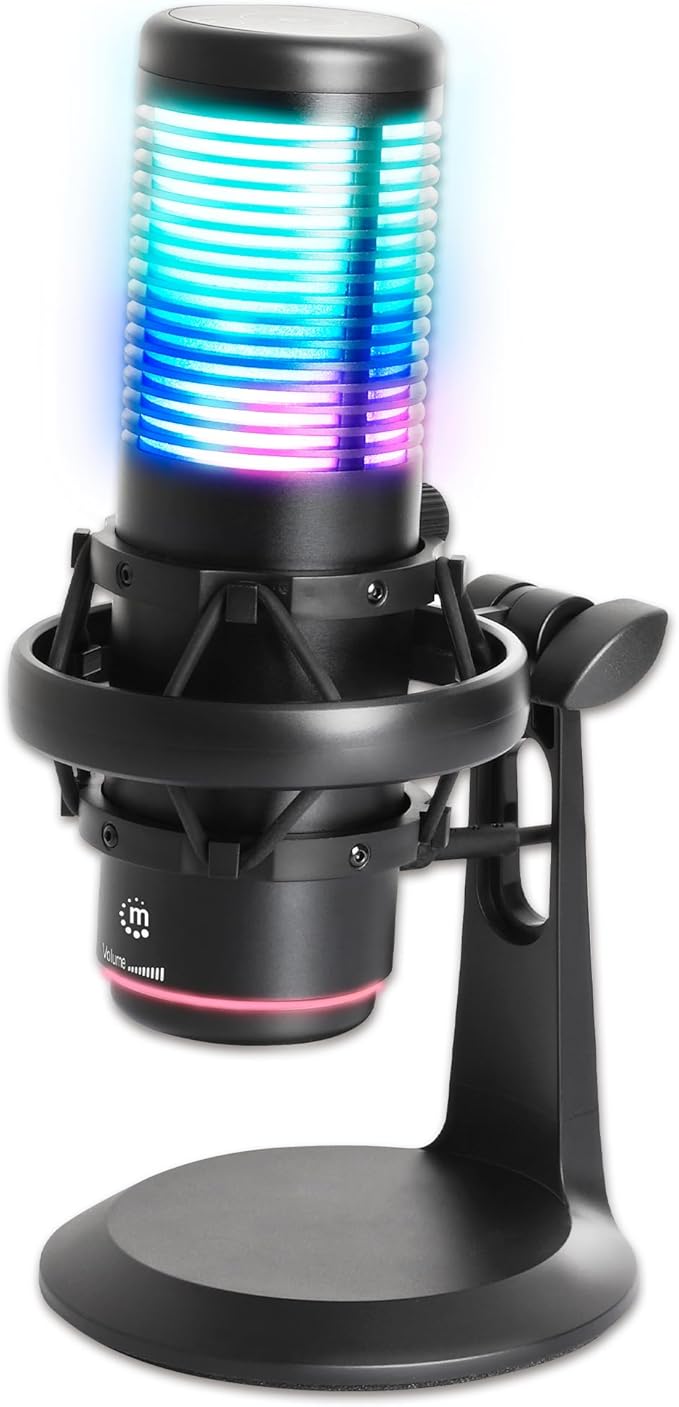 MANHATTAN RGB USB Gaming Mic, Noise Cancelling Condenser Microphone for PC, PS4, PS5 and Mac, Anti-Vibration Shock Mount, Gaming, Streaming, Podcasts, Twitch, YouTube, Discord - 102674