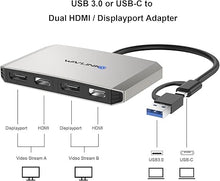 Load image into Gallery viewer, WAVLINK USB C and USB 3.0 to Dual 4K DisplayPort &amp; HDMI Adapter, Displaylink HDMI Splitter Extended Display for Dual Monitor 4K@60Hz, HDMI/DP Splitter Compatible with Mac M1/M2/M3, HP, Dell, Lenovo
