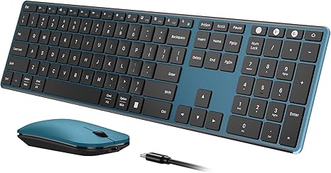 Wireless Bluetooth Keyboard and Mouse Combo (USB + Dual BT), seenda Multi-Device Rechargeable Slim Keyboard and Mouse, Compatible for Win 7/8/10, MacBook Pro/Air, iPad, Tablet - Black Blue