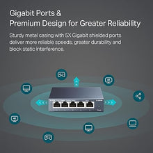 Load image into Gallery viewer, TP-Link TL-SG105, 5 Port Gigabit Unmanaged Ethernet Switch, Network Hub, Ethernet Splitter, Plug &amp; Play, Fanless Metal Design, Shielded Ports, Traffic Optimization,Navy Blue
