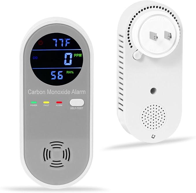 Plug in Carbon Monoxide Detector, Carbon Monoxide Alarm, 3-in-1 Real-time Digital Display CO Level, Fahrenheit(°F) & Humidity, Co Detector Monitor for Home,RV,Apartment