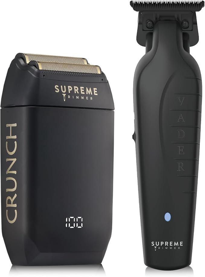 Supreme Trimmer Vader Trimmer & Crunch Foil Shaver Barber Haircutting Kit | Professional DLC T-Blade Beard Trimmer ST3778 & STF602 Waterproof IPX6 Shaver Set | Black