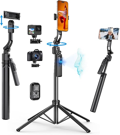 68'' Auto Face Tracking Tripod for iPhone with Remote & Gesture Control,360°Rotating All-in-1 Extendable Selfie Stick for iPhone Tripod Stand for Video Recording,Applied to Tiktok YouTube