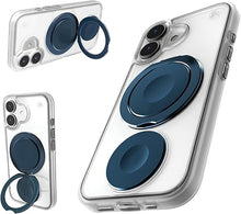 Load image into Gallery viewer, STM Roll Spin MagSafe® Case for iPhone 16 - Designed to Calm Your Mind- Fidget Spinning Disc- Impact Absorbing TPU for Enhanced Drop Protection - 360° Kickstand - Clear/Blue
