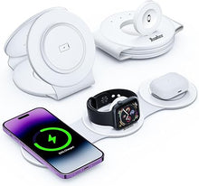 Load image into Gallery viewer, Hicober 3 in 1 Wireless Charging Station for iPhone 15, Magnetic Foldable Travel Charger Station Stand 18W for iPhone 16 15 14 13 12 Pro/Max/Plus/Apple Watch All Series &amp; Airpods
