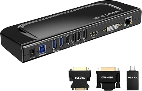 WAVLINK USB3.0/USB C Docking Station Dual Monitor, 13-in-1 Laptop Docking Station with HDMI/VGA/DVI, Ethernet, Audio, USB 3.0, for MacOS/M1/M2 Windows