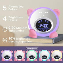 Load image into Gallery viewer, OK to Wake Clock for Kids, Sleep Training Clock with Night Light and Sound Machine, Kids Alarm Clock for Bedrooms, Pink
