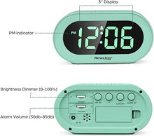 Load image into Gallery viewer, REACHER Kid&#39;s Alarm Clock for Bedroom, Mint Green LED Digit, 0-100% Dimmer, Outlet Powered, Adjustable Volume, Simple to Set and Use, Snooze, Small Size for Desk
