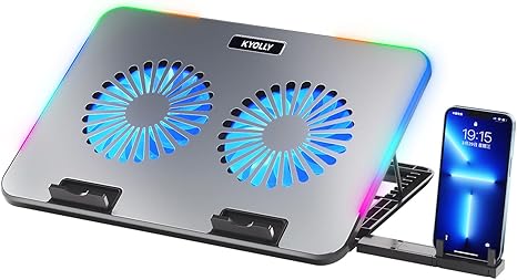 2024 Upgarde Metal RGB Laptop Cooling Pad Gaming Laptop Cooler with 2 Large Fans, Adjustable Fan Speed, 7 Height Stand, 10 Modes Light with Memory Function for 10-17.3 Inch Laptops…