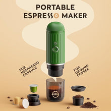 Load image into Gallery viewer, Rich Crema Portable Electric Espresso Coffee Maker, Travel Car Hiking, Fast self-heating 2 IN 1 Extraction System Espresso Machine, Support Ground Coffee and NS capsule, ME2218 (Green)
