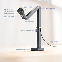 Load image into Gallery viewer, CZUR Fancy S Pro USB Document Camera for Teacher, 12MP 4K Webcam with Microphone and LED Light, Up to 60fps, Auto Focus, for Remote Teaching, Web Conference, for Mac and Windows, Black
