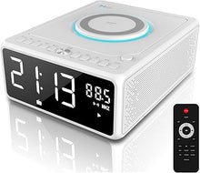 Load image into Gallery viewer, G Keni CD Player Alarm Clock Radio with Remote for Home, 10W Fast Wireless Charging, Bluetooth Boombox, FM Radio, MP3/USB Music Player, Snooze/Sleep Functions, Auto Time Setting Clock
