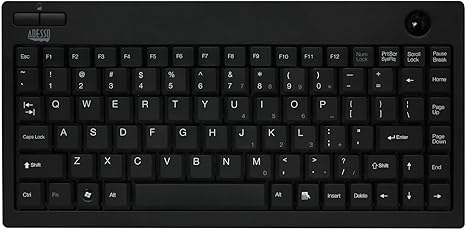 Adesso WKB-3100UB Wireless Mini Trackball Keyboard - Compact 87-Key Layout, Built-in 800 DPI Optical Trackball, 24GHz RF Wireless Technology, USB Interface, 30-Foot Range