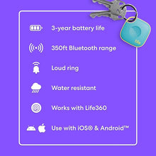 Load image into Gallery viewer, Tile by Life360 Mate (2024) Bluetooth Tracker, Keys Finder and Item Locator for Keys, Bags and More. Phone Finder. Both iOS and Android Compatible. 1-Pack (Aqua Lemon)
