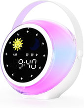 Load image into Gallery viewer, Kids Alarm Clock, Ok to Wake Clock for Toddlers with Sunrise &amp; Moon for Bedroom Decor, Sleep Training Digital Clock with White Noise Sound &amp; Night Light for Girls Boys (Pink-Blue)
