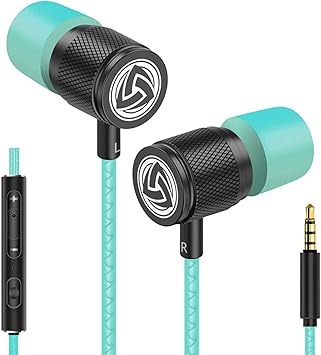 LUDOS Ultra Wired Earbuds in-Ear Headphones, 5 Years Warranty, Earphones with Mic, Noise Isolating Ear Buds, Memory Foam for iPhone, Samsung, School Students, Kids, Women, Small Ears - Turquoise