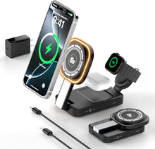 Load image into Gallery viewer, 3 in 1 Foldable Charging Station for Apple Products,Mag-Safe Charger Wireless Charger Stand Compatible with iPhone 16/15/14/13/12 &amp; Air-Pods&amp; iWatch Series with LED,Mag-Safe Charger Stand Dock(Black)
