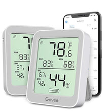 Load image into Gallery viewer, Govee Indoor Hygrometer Thermometer 2 Pack, Humidity Temperature Gauge with Large LCD Display, Notification Alert with Max Min Records, 2 Years Data Storage Export for Room Greenhouse, Grey

