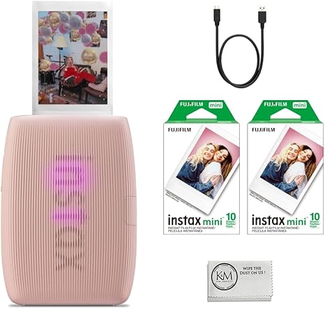 Fujifilm INSTAX Mini Link 3 Smartphone Printer | Rose Pink Bundled INSTAX Mini Instant Film | 20 Exposures + Microfiber Cleaning Cloth (3 Items)