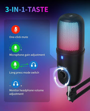 Load image into Gallery viewer, USB Gaming Microphone for PC, Noise Cancellation Condenser Mic with RGB Lights, Echo Monitor Volume Adjust for Streaming Vocal Recording,Mute, Gain for Podcast, Chat, Twitch, YouTube M-640S
