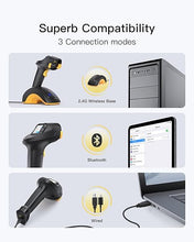 Load image into Gallery viewer, Inateck Bluetooth Barcode Scanner, 2D 1D Wireless Handheld Scanner, QR Code Scanner, Equipped with a Touchscreen and Smart Base, CMOS+CCD Dual modules, Larger scanning Range, Supports app SDK, P8.
