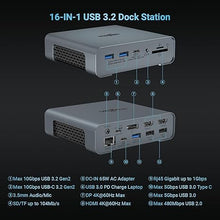 Load image into Gallery viewer, USB C Docking Station Triple Monitor for Full-featured USB C Port Laptop 16-in-1 Laptop Docking Station with 5 USB A, 3 USB C, Dual 4K HDMI, 4K DP, 1000Mbps LAN, SD/TF, 3.5mm Audio/Mic, 65W AC Adapter
