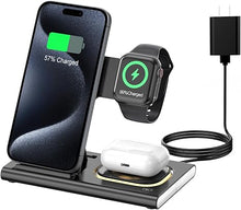 Load image into Gallery viewer, 3 in 1 Foldable Charging Station for Apple Products,Fast Wireless Charger Travel Dock Adapter&amp;Light for iPhone 16/15/14/13/12/11/X/XS,for iWatch 10/9/8/7/Ultra2/Ultra/SE,for AirPods 4/3/2/Pro/2(black)
