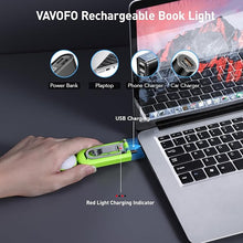 Load image into Gallery viewer, VAVOFO USB Rechargeable Book Light, Blue Light Blocking, Amber Light Clip On Bookmark Shaped Reading Light, Eye Care 6 LEDs Book Light for Bookworms Reading in Bed with 9 Lighting Modes (Neon Green)
