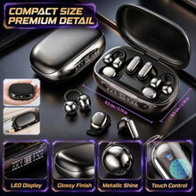 Load image into Gallery viewer, 6in1 Bluetooth Wireless Earbuds, Interchangeable Clipon, InEar &amp; Sleep Earphones with Rechargeable Charging Case, APP EQ Control, LED Digital Display, Low Latency Headphones for Sports and Travel, Black_100
