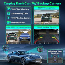 Load image into Gallery viewer, 7" Portable Car Screen with Dual Dash Cam, Wireless CarPlay Android Auto, black_1533
