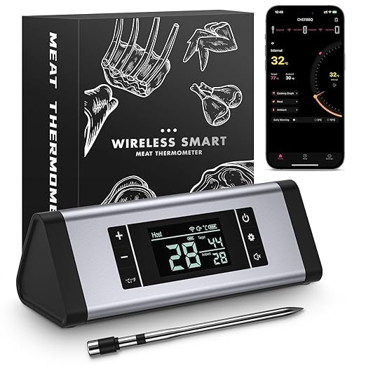 800FT Wireless Meat Thermometer,Digital Cooking Thermometer with 1 Probes-Wireless Rechargeable, Alarm Function,Instant Read Food Thermometer with iOS & Android App,for Grilling Smoking Oven BBQ