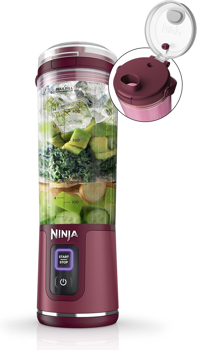 Ninja BC151CR Blast Portable Blender, Cordless, 18oz. Vessel, Personal Blender-for Shakes & Smoothies, BPA Free, Leakproof-Lid & Sip Spout, USB-C Rechargeable, Dishwasher Safe Parts, Cranberry Red