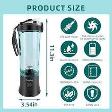 Load image into Gallery viewer, Portable Blender, 20oz Blender Portable, Portable Smoothie Blender with 6 Blades, Reusable Personal Blender, Big Power USB Rechargeable, Portable Blender for Shakes and Smoothies (Black)
