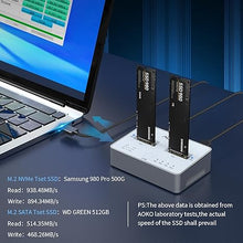 Load image into Gallery viewer, AOKO M.2 SSD Cloner NVMe Duplicator,Dual-Bay 20Gbps NVMe Clone Docking Station, 2-in-1 NVMe M.2 Duplicator for NVMe/SATA NGFF SSD Size 2280/2260/2242/2230/22110/2580
