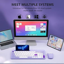 Load image into Gallery viewer, Bluetooth Keyboard and Mouse Wireless, Rechargeable Keyboard and Mouse Combo with Phone Holder (Bluetooth 5.0+3.0+2.4GHz) Quiet Ergonomic Compatible with Mac/Windows/iOS/Android (Purple)
