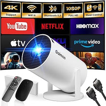 Load image into Gallery viewer, [Built-in App] Mini Projector 1080P FHD 4K Support Projector with Mouse Portable Projector with WiFi and Bluetooth 180° Adjustable Auto Keystone HDMI/TV Stick/USB/PS5/Laptop, with HDMI Cable &amp; Mouse
