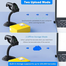 Load image into Gallery viewer, Symcode Bluetooth Wireless Barcode Scanner with Auto-Sensing Stand,Putting on Stand to Scan Automatically Sense Scanning 2D QR Bluetooth Barcode Scanner with Battery Level Indicator More-to-one Mode
