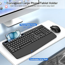 Load image into Gallery viewer, Wireless Keyboard and Mouse Combo, Full-Sized Ergonomic Keyboard with Wrist Rest, Phone Holder, Sleep Mode, Lag-Free, Silent 2.4GHz Cordless Computer Keyboard Mouse for Laptop, PC, Window(Black)
