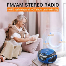 Load image into Gallery viewer, Gelielim Boombox CD Player, CD Players for Home with Bluetooth, AM FM Radio, Portable CD Boombox Support USB, SD, MMC Drive, LCD Display, Headphone Jack, AC/DC Powered, Present Idea for Elder-Blue
